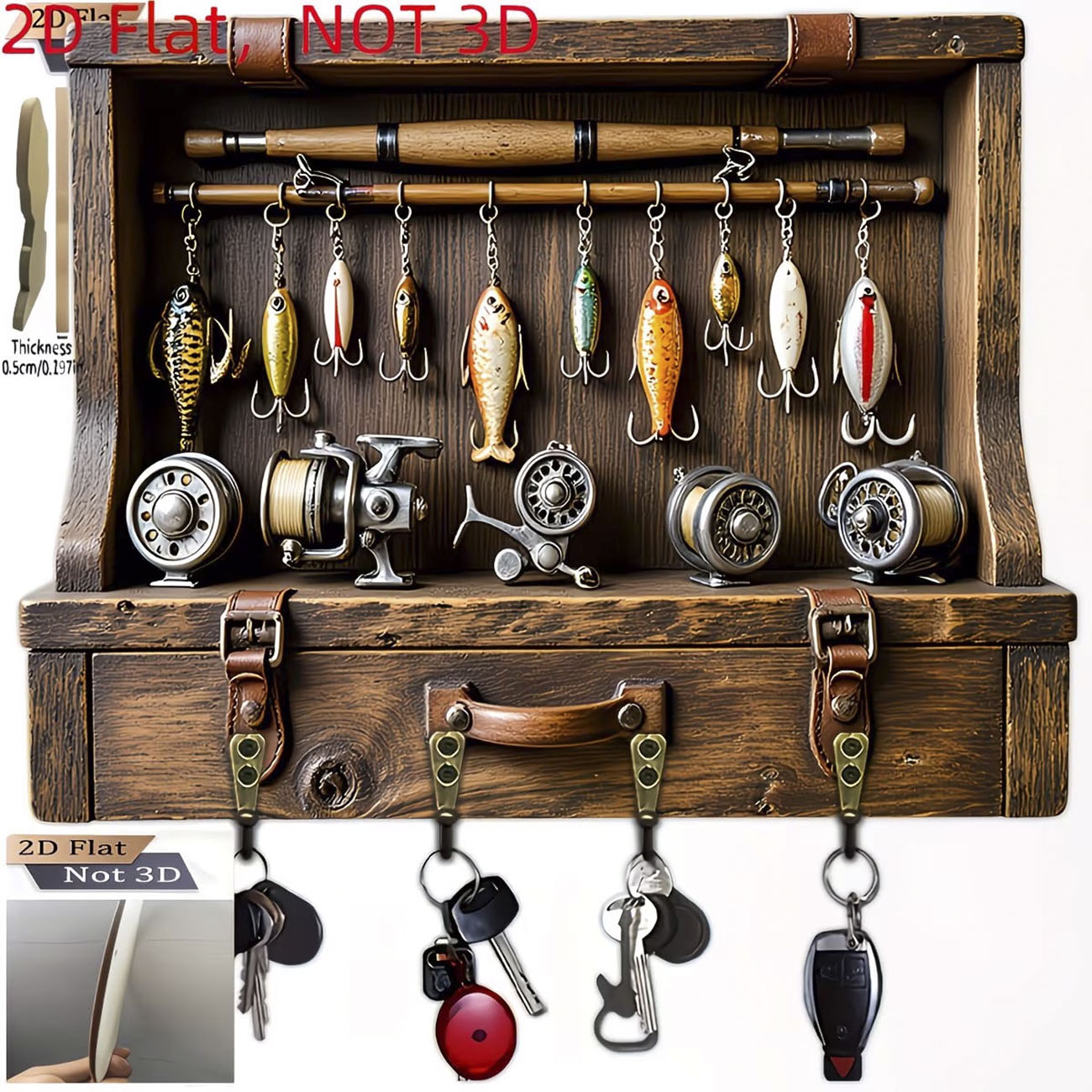 Fishing Equipment Tackle - Suporte de Chaves Vintage com Design